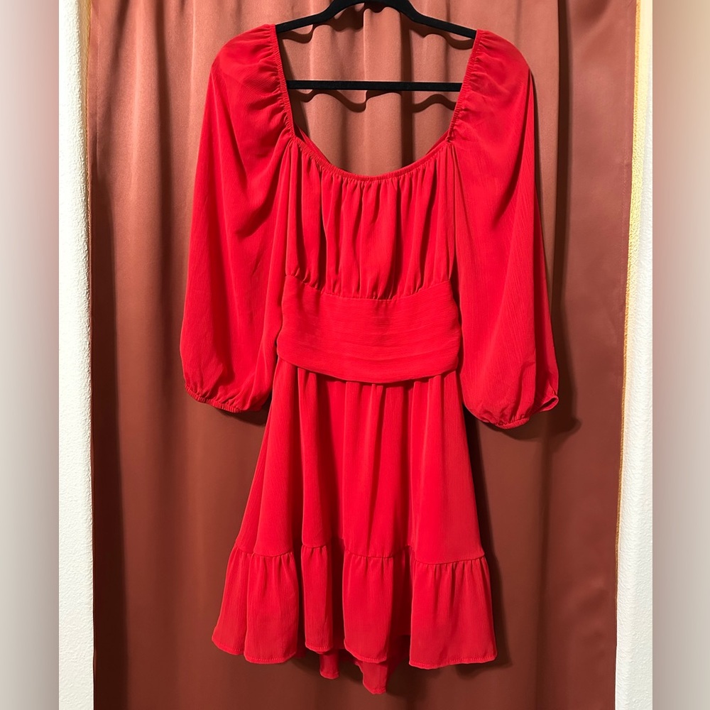 Exlura Red Open Back Long Sleeve Mini Dress Women’s XL